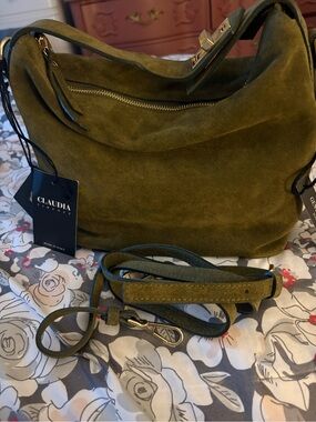 Claudia Olive Suede Hobo Bag